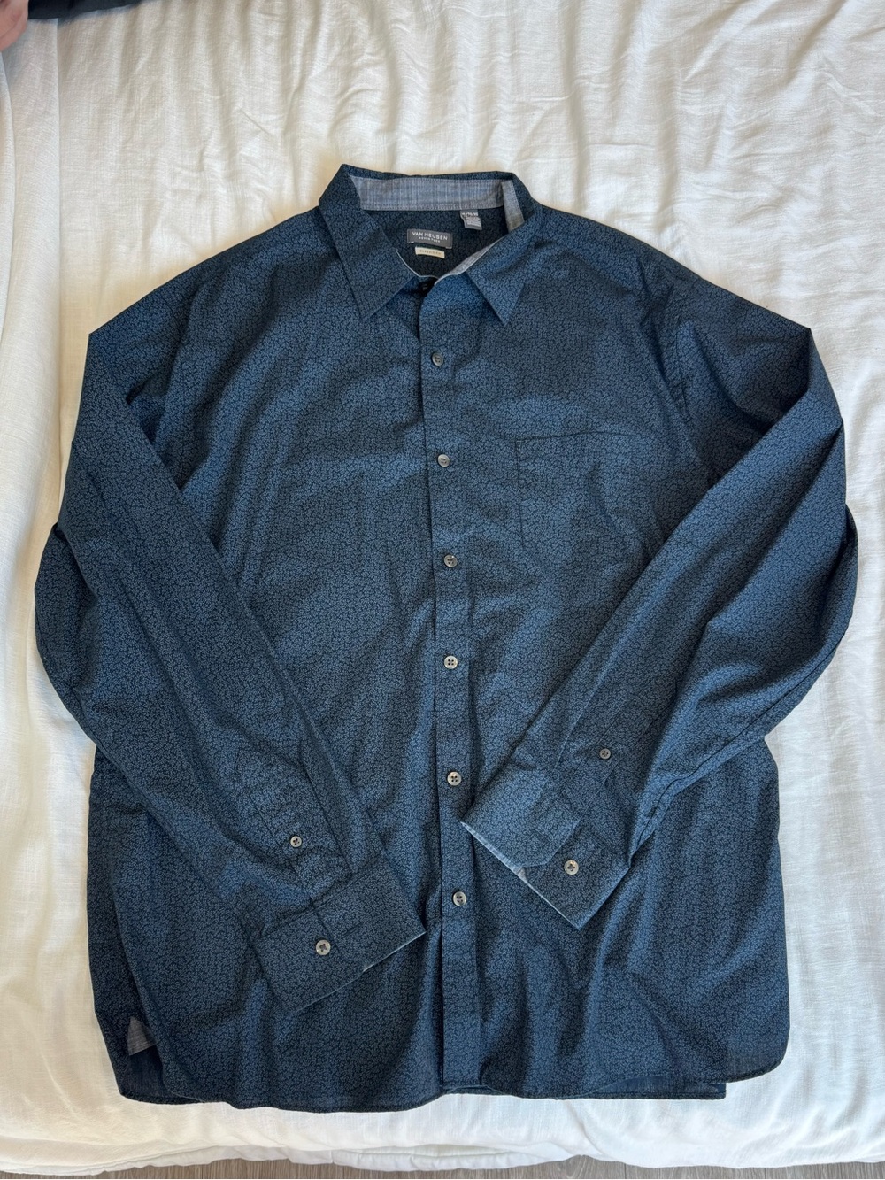 Van Heusen Navy Patterned Long-Sleeve Dress Shirt